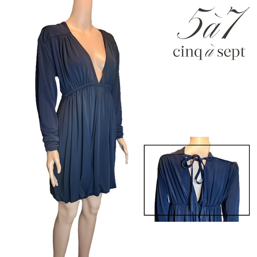 cinq a sept Navy Blue Long-Sleeve Mini Dress